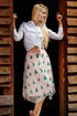 Pink Mesh Embroidered Midi Skirt